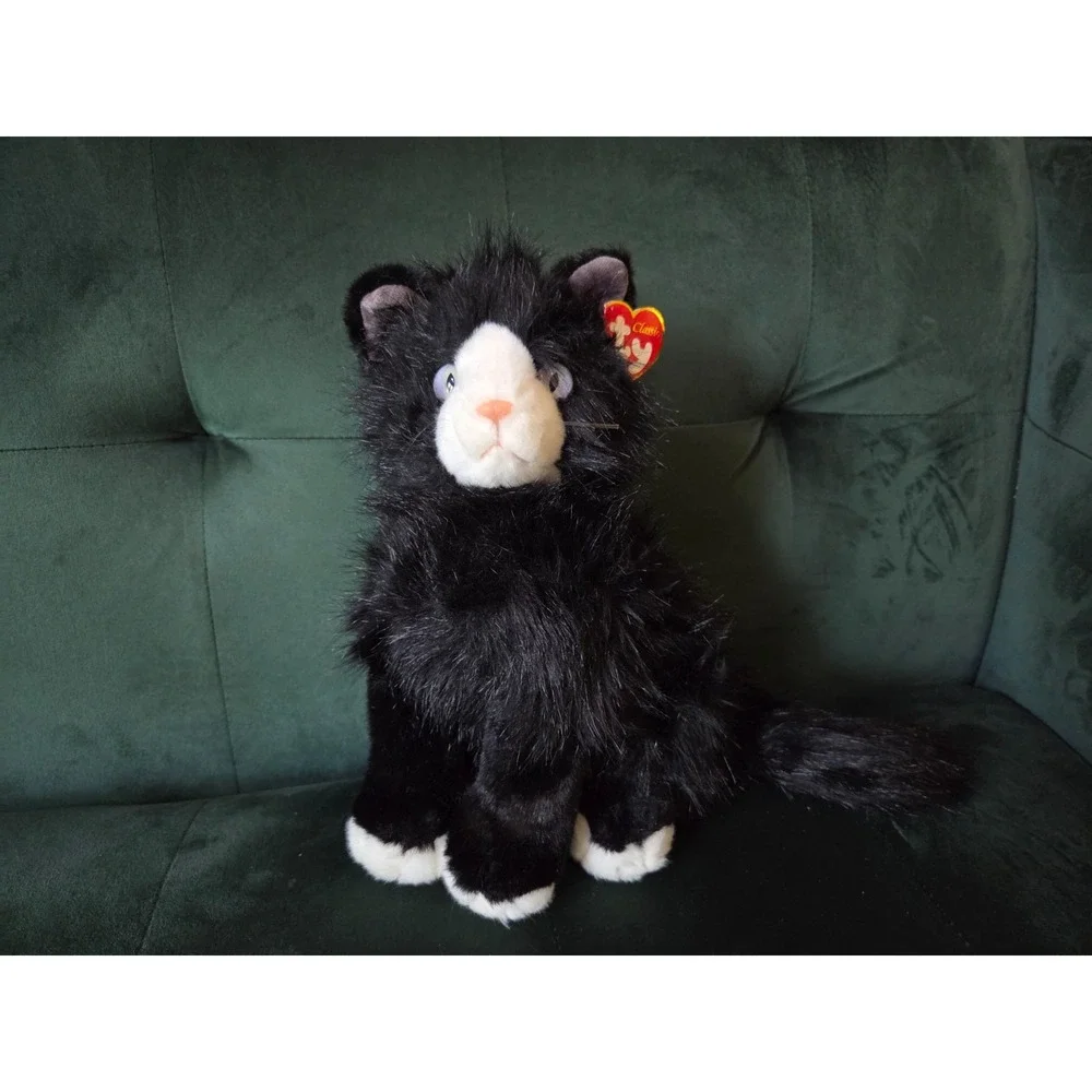 TY Classic Shadow Black White Tuxedo Cat Plush Stuffed Animal Sitting 1999
